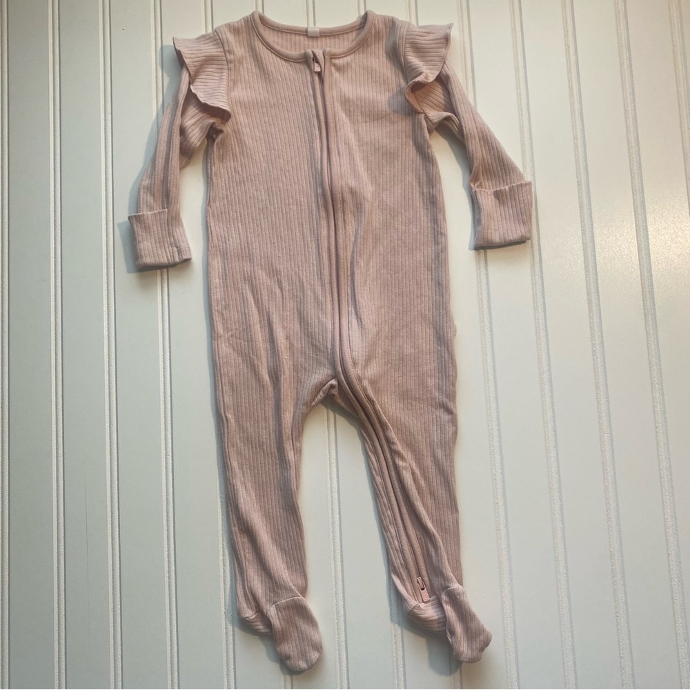 MORI Baby Ribbed Clever FRILL  Zip Footed Baby Pajamas